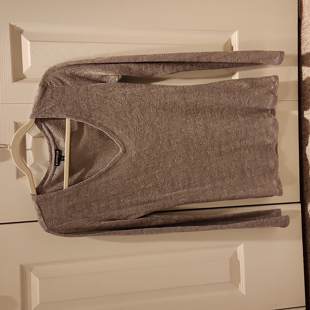 Express long sleeve shirt, sheer, size Medium, gray/silver